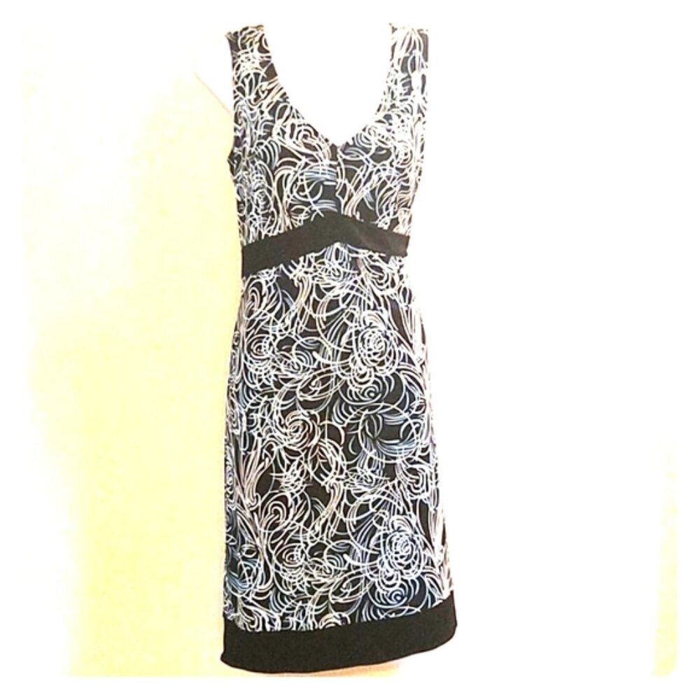 LOFT Swirl and Swish in Elegance Dress Size 10 Stretchy Blue and Black Print - Picture 9 of 9
